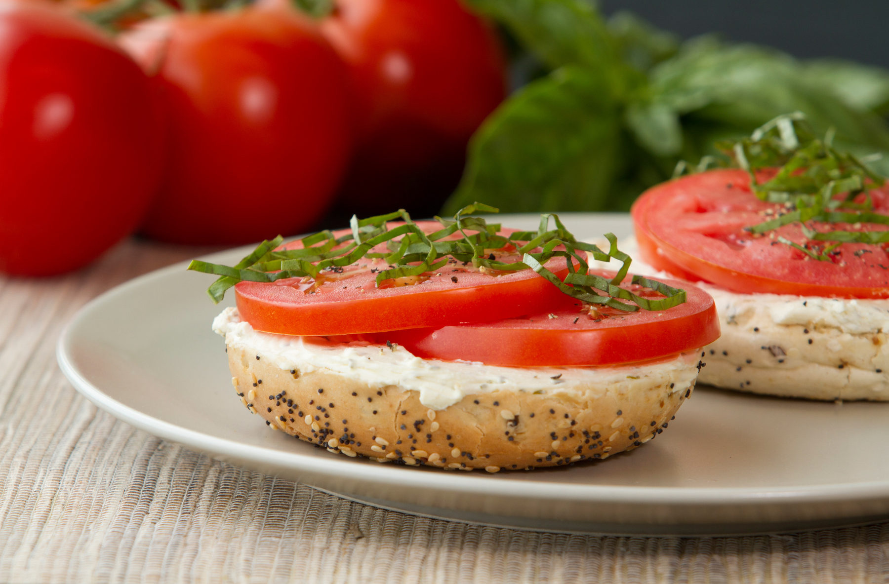 Bruschetta Bagels with Herb and Garlic Cream Cheese Dempster's