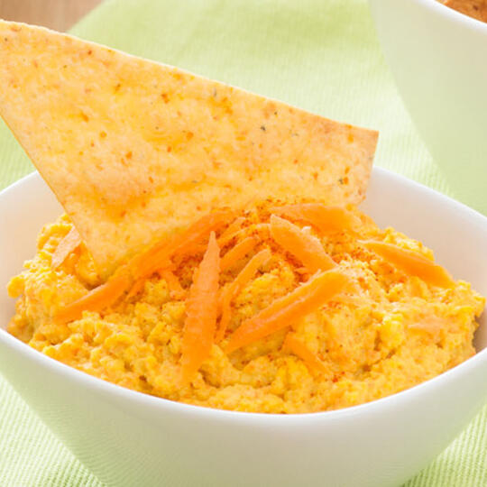 Baked Garden Vegetable Tortillas Chips with Roasted Carrot Hummus