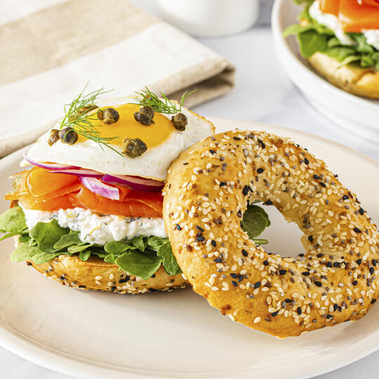 High Protein Smoked Salmon Bagels with Crispy Capers Recipe