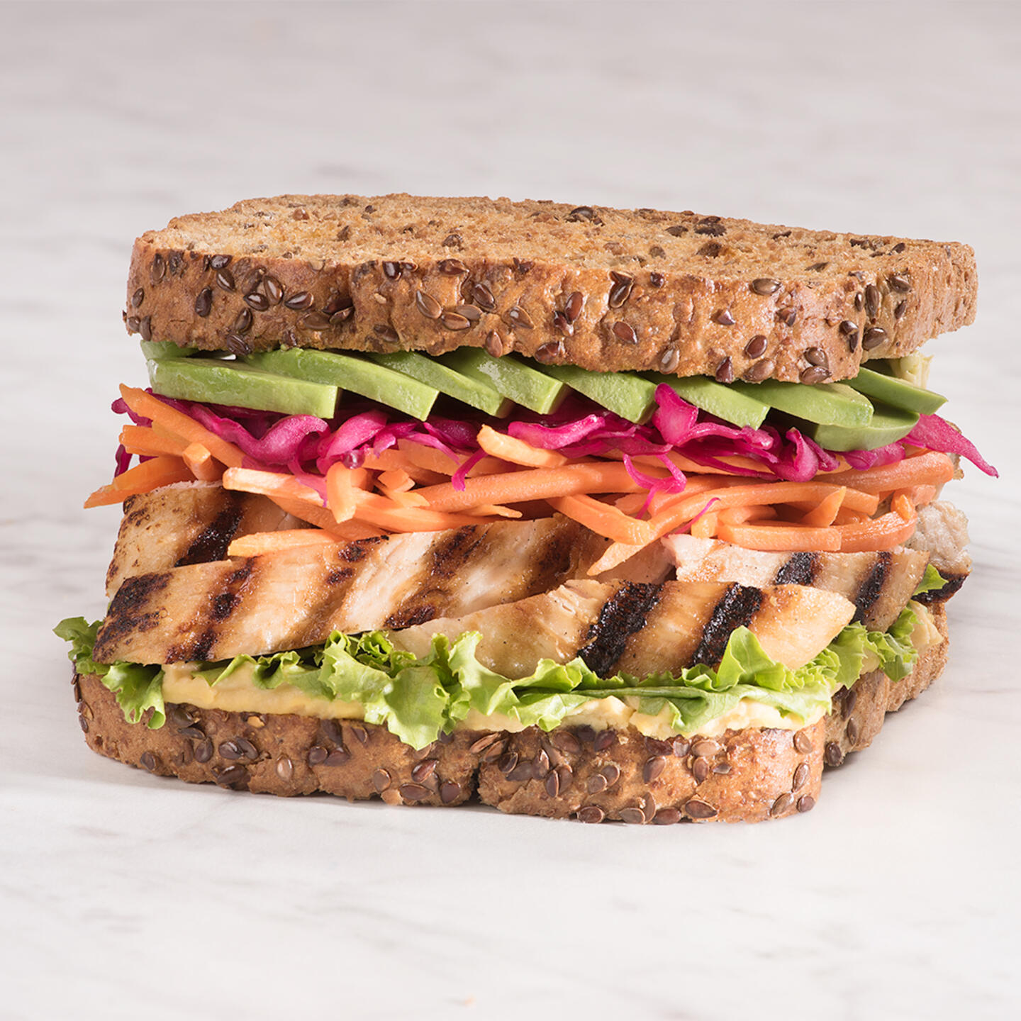 Chicken, Avocado and Purple Slaw Club Sandwich